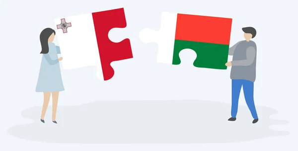 Пара Проведення Двох Головоломок Штук Мальтійської Малагасійська Прапорів Мальта Мадагаскар — стоковий вектор
