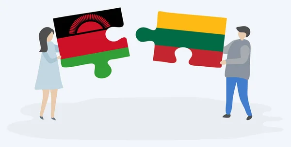 Dvojice Drží Dvě Skládanky Malawianskou Litevským Vlasem Vnitrostátní Symboly Malawi — Stockový vektor