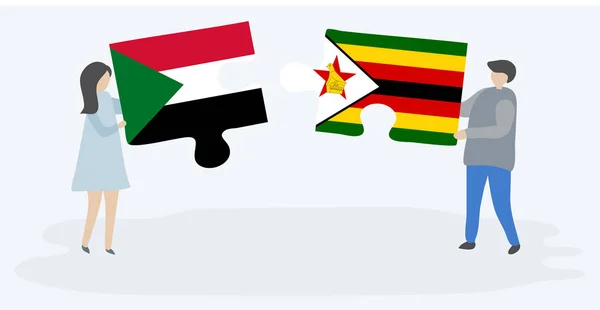 수단과 짐바브웨 국기와 조각을 수단과 짐바브웨 — 스톡 벡터