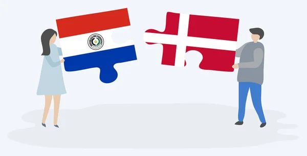 Ζευγάρι Που Κρατά Δύο Κομμάτια Παζλ Γκουαρανί Και Δανικές Σημαίες — Διανυσματικό Αρχείο