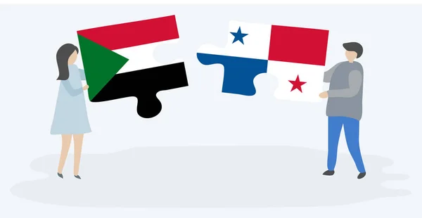 Paar Mit Zwei Puzzleteilen Mit Sudanesischen Und Panamaischen Flaggen Sudan — Stockvektor