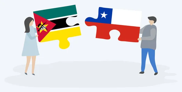 Paar Mit Zwei Puzzleteilen Mit Mosambikanischen Und Chilenischen Flaggen Nationalsymbole — Stockvektor