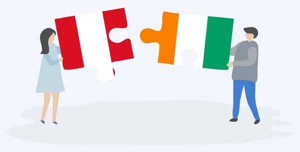 Paar Mit Zwei Puzzleteilen Mit Peruanischen Und Ivorischen Flaggen Nationalsymbole — Stockvektor