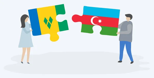 Vincent Azerbaycan Bayrakları Ile Iki Bulmaca Parçaları Tutan Çift Saint — Stok Vektör