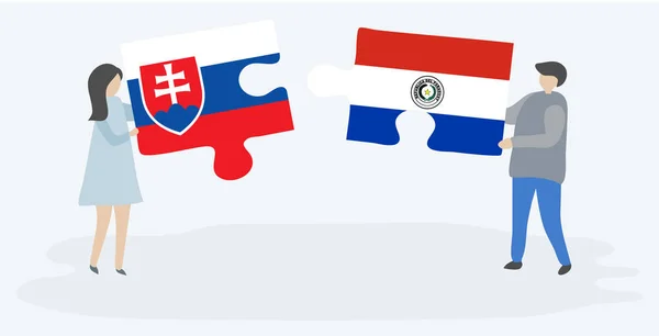 Coppia Contenente Due Pezzi Puzzle Con Bandiere Slovacche Paraguaiane Slovacchia — Vettoriale Stock
