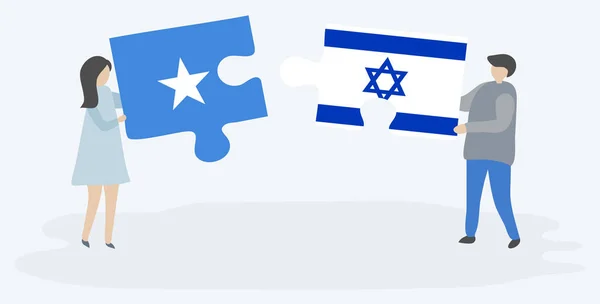 Dvojice Drží Dvě Skládanky Somali Izraelskými Vlajkami Národní Symboly Somálska — Stockový vektor