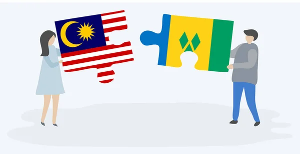 Paar Mit Zwei Puzzleteilen Mit Malaysischen Und Vatikanischen Flaggen Malaysia — Stockvektor