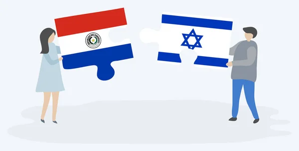 パラグアイとイスラエルの旗を持つ2つのパズルのピースを保持しているカップル パラグアイとイスラエルの国のシンボル — ストックベクタ