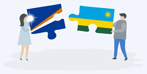 Paar Houden Twee Puzzels Stukken Met Marshallese Rwankaanse Vlaggen Marshall — Stockvector