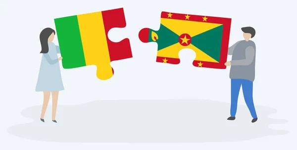 Paar Houden Twee Puzzels Stukken Met Malian Grenadian Vlaggen Mali — Stockvector