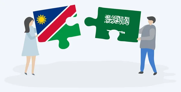 Пара Проведення Двох Головоломок Штук Наміріана Саудівської Аравії Прапори Намібія — стоковий вектор