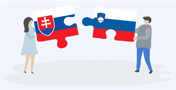 Dvojice Dvě Skládanky Slovenskými Slovinskými Vlajkami Slovensko Slovinsko Národní Symboly — Stockový vektor