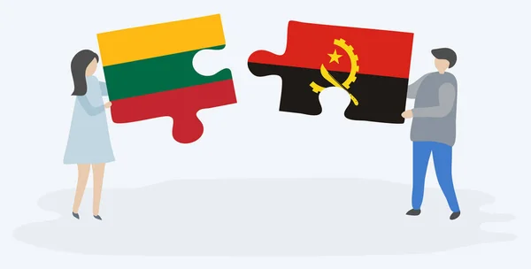 Coppia Contenente Due Pezzi Puzzle Con Bandiere Lituane Angolane Lituania — Vettoriale Stock