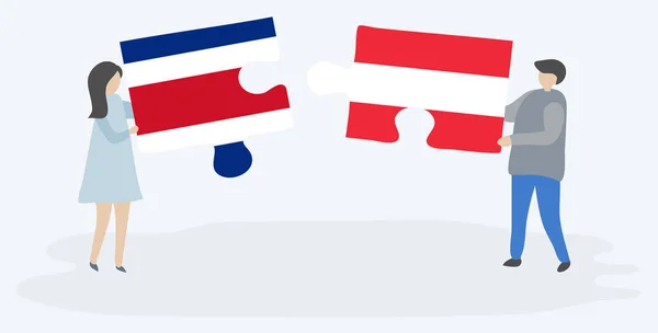 Couple Tenant Deux Pièces Puzzles Avec Des Drapeaux Costaricains Autrichiens — Image vectorielle