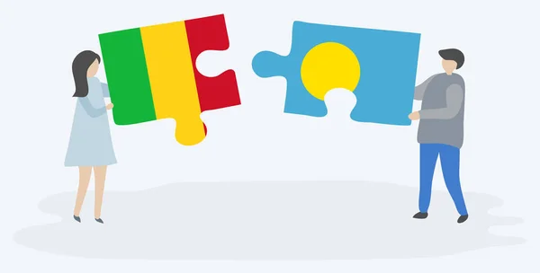 Pár Gazdaság Két Rejtvények Darab Malian Palauan Zászlók Mali Palau — Stock Vector