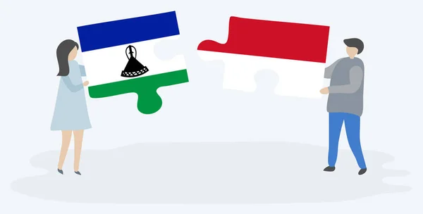 Dvojice Dvě Skládanky Basothem Indonéskými Vlajkami Lesotho Indonésie Národní Symboly — Stockový vektor