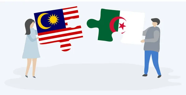 Pár Jich Drží Dvě Skládanky Malajskými Alžírskými Vlajkami Národní Symboly — Stockový vektor