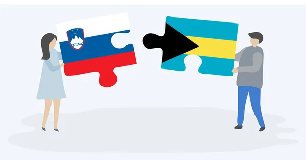 Par Holder Puslespil Stykker Med Slovenske Bahamiske Flag Slovenien Bahamas – Stock-vektor