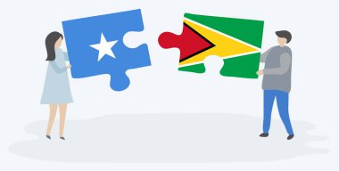 Çift Somali ve Guyanese bayrakları ile iki bulmaca parçaları tutan. Somali ve Guyana ulusal sembolleri birlikte.