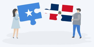 Çift Somali ve Dominik bayrakları ile iki bulmaca parçaları tutan. Somali ve Dominik Cumhuriyeti ulusal sembolleri birlikte.