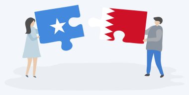 Çift Somali ve Bahreyn bayrakları ile iki bulmaca parçaları tutan. Somali ve Bahreyn ulusal sembolleri birlikte.