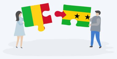 Çift Mali ve Sao Tomean bayrakları ile iki bulmaca parçaları tutan. Mali ve Sao Tome ve Principe ulusal sembolleri birlikte.