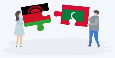 Malavi ve Maldiv bayrakları ile iki bulmaca parçaları tutan çift. Malavi ve Maldivler ulusal semboller birlikte.