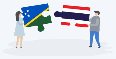 Çift Solomon Adası ve Tay bayrakları ile iki bulmaca parçaları tutan. Solomon Adaları ve Tayland ulusal sembolleri birlikte.