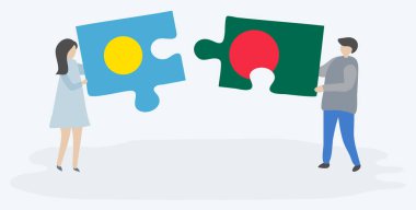 Palauan ve Bangladeş bayrakları ile iki bulmaca parçaları tutan çift. Palau ve Bangladeş ulusal sembolleri birlikte.