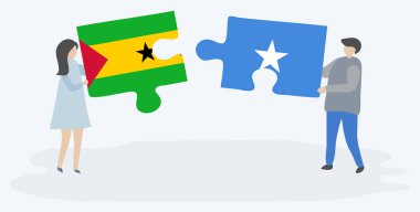 Sao Tomean ve Somali bayrakları ile iki bulmaca parçaları tutan çift. Sao Tome ve Principe ve Somali ulusal sembolleri birlikte.