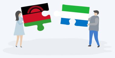 Malavi ve Sierra Leone bayrakları ile iki bulmaca parçaları tutan çift. Malavi ve Sierra Leone ulusal sembolleri birlikte.