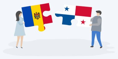 Moldova ve Panama bayraklarıyla iki bulmaca tutan çift. Moldova ve Panama ulusal sembolleri birlikte.