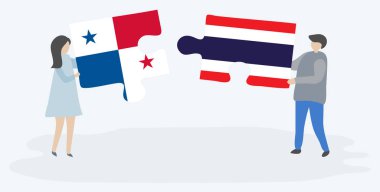 Çift Panama ve Tay bayrakları ile iki bulmaca parçaları tutan. Panama ve Tayland ulusal sembolleri birlikte.