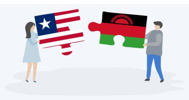 Liberya ve Malavi bayrakları ile iki bulmaca parçaları tutan çift. Liberya ve Malavi ulusal sembolleri birlikte.