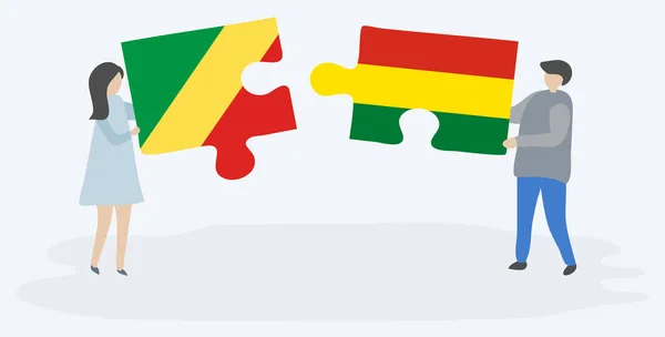 Kongo Bolivya Bayrakları Ile Iki Bulmaca Parçaları Tutan Çift Kongo — Stok Vektör