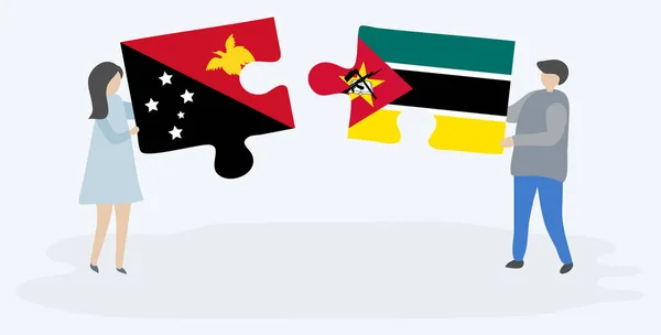 Coppia Contenente Due Pezzi Puzzle Con Bandiere Papuane Mozambicane Papua — Vettoriale Stock