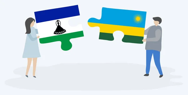 Coppia Contenente Due Pezzi Puzzle Con Bandiere Basotho Ruandese Lesotho — Vettoriale Stock