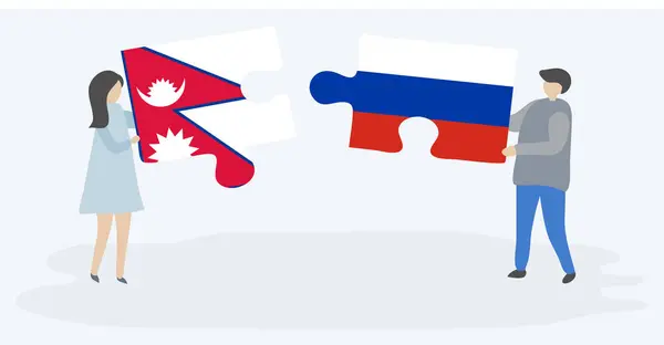 Paar Mit Zwei Puzzleteilen Mit Nepalesischer Und Russischer Flagge Nepal — Stockvektor