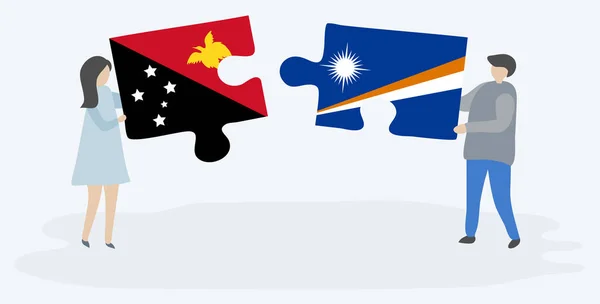 Coppia Contenente Due Pezzi Puzzle Con Bandiere Papuane Marshallesi Papua — Vettoriale Stock