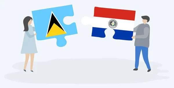 Paar Mit Zwei Puzzleteilen Mit Luzianischen Und Paraguayischen Flaggen Heilige — Stockvektor