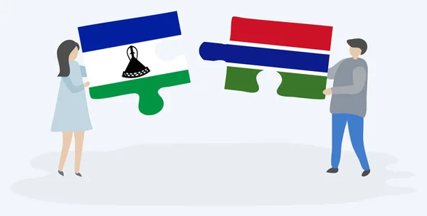 Ζευγάρι Που Κρατά Δύο Κομμάτια Παζλ Σημαίες Basotho Και Gambian — Διανυσματικό Αρχείο
