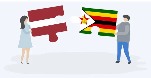 라트비아와 짐바브웨 국기와 조각을 라트비아와 짐바브웨 — 스톡 벡터
