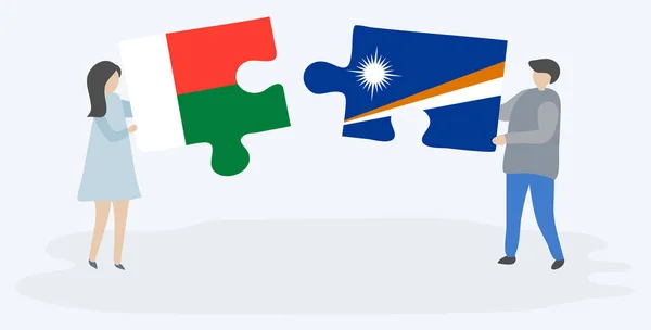 Paar Das Zwei Puzzleteile Mit Madagassischen Und Marschierenden Fahnen Der — Stockvektor