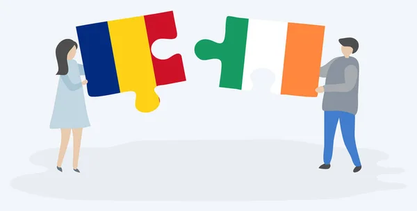 Coppia Contenente Due Pezzi Puzzle Con Bandiere Rumene Irlandesi Romania — Vettoriale Stock