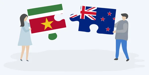 Dvojice Drží Dvě Skládanky Surinamózou Vlajkami Národní Symboly Surinamu Nového — Stockový vektor