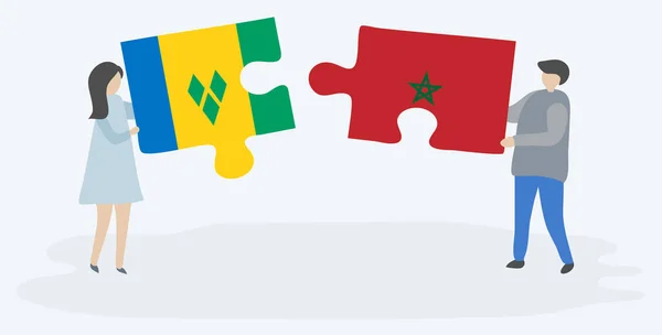 Paar Houden Twee Puzzels Stukken Met Vincentian Marokkaanse Vlaggen Saint — Stockvector