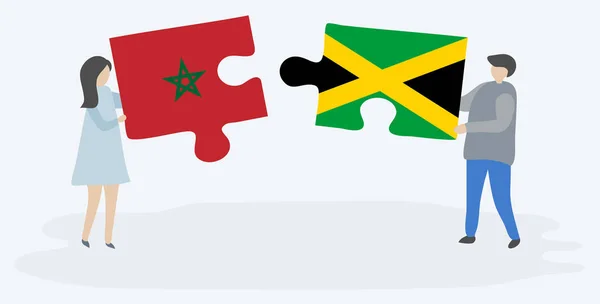 Pár Gazdaság Két Rejtvények Darab Marokkói Jamaikai Zászlók Marokkó Jamaica — Stock Vector