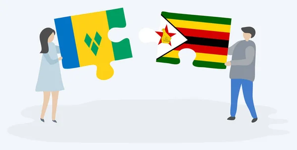 빈센티안과 짐바브웨 국기와 조각을 세인트 빈센트와 그레나딘과 짐바브웨 — 스톡 벡터