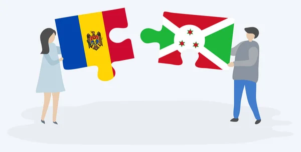 Ζευγάρι Που Κρατά Δύο Κομμάτια Παζλ Τις Σημαίες Της Μολδαβίας — Διανυσματικό Αρχείο