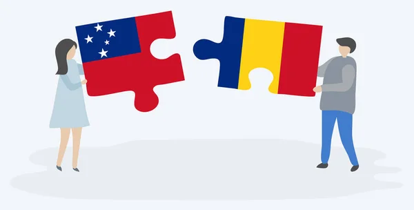 Paar Mit Zwei Puzzleteilen Mit Samoa Und Rumänischen Flaggen Samoa — Stockvektor